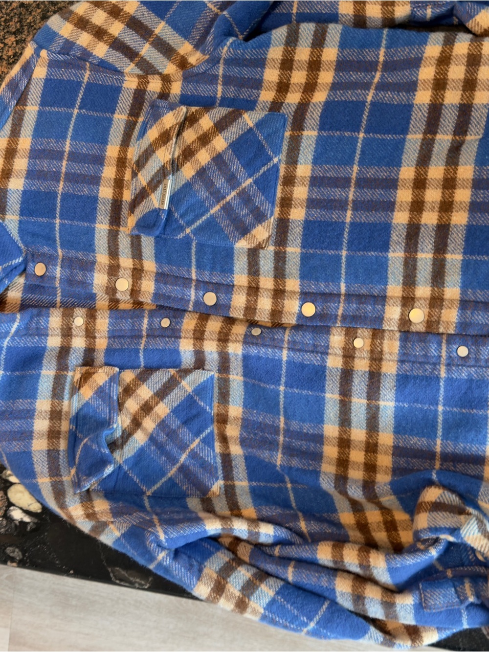 Men's Blue and Brown Plaid Snap-Front Flannel Shirt